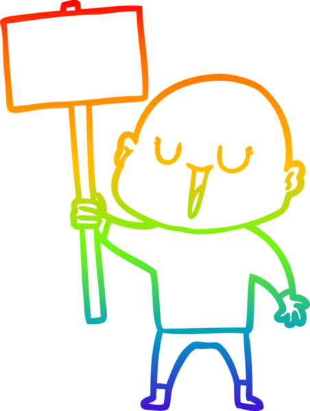 Gökkuşağı gradyan çizimi mutlu bir çizgi kel adamın bir insan tarafından çizilmiş tabelgesi.