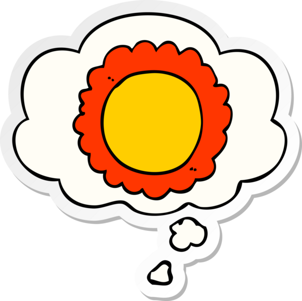 Düşünce baloncuklu karikatür çiçeği insan tarafından çizilmiş bir çıkartma gibi.