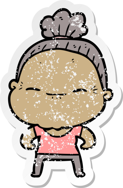 Bir insan tarafından çizilmiş barışçıl yaşlı bir kadının sıkıntılı çıkartması.