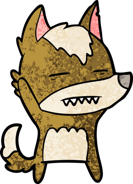 Bir insan tarafından çizilmiş dişleri gösteren bir kurt çizgi filmi.