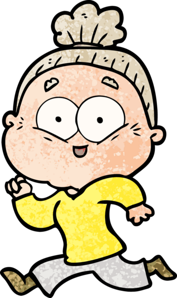 Bir insan tarafından çizilmiş mutlu yaşlı kadın çizgi filmi.