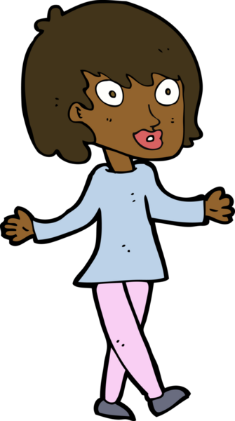 Bir insan tarafından çizilmiş açık kollu çizgi film kadını.