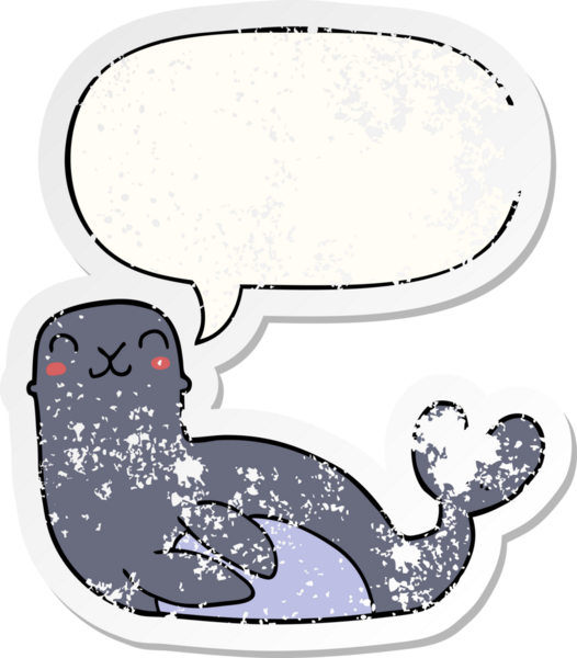 Konuşma baloncuklu karikatür mührü bir insan tarafından çizilmiş sıkıntılı eski bir çıkartma