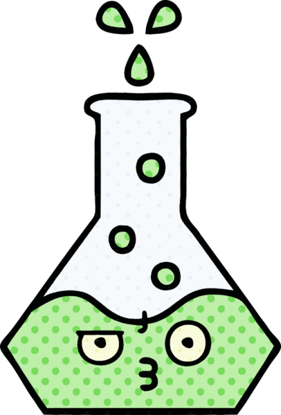 Bir insan tarafından çizilmiş bir bilim şişesi karikatürü.