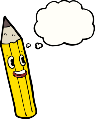 Bir insan tarafından çizilmiş düşünce baloncuklu karikatür kalem