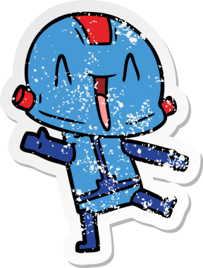 Bir insan tarafından çizilmiş karikatür robotunun sıkıntılı çıkartması.