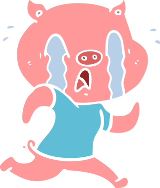 Ağlayan domuz düz renkli çizgi film bir insan tarafından çizildi.