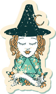 Bir insan tarafından çizilmiş 20 D20 zarlı Retro Dövme Tarzı insan büyücüsü