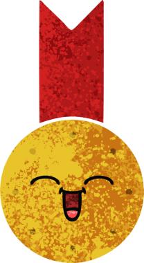 Bir insan tarafından çizilmiş altın madalyanın retro çizim tarzı karikatürü.