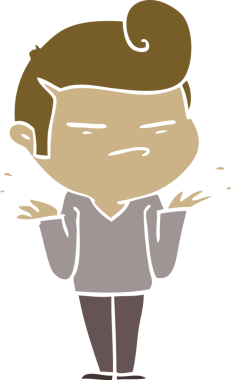 Düz renkli karikatür. Havalı adam. Saç kesimi bir insan tarafından çizilmiş.