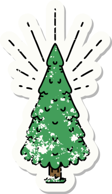 Bir insan tarafından çizilmiş çam ağacı dövmesi stili eski bir etiket.