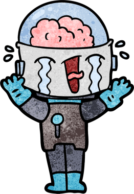 Bir insan tarafından çizilmiş ağlayan robot çizgi film.