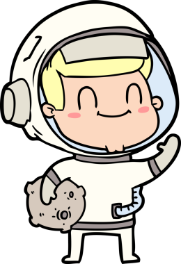 Bir insan tarafından çizilmiş mutlu astronot.