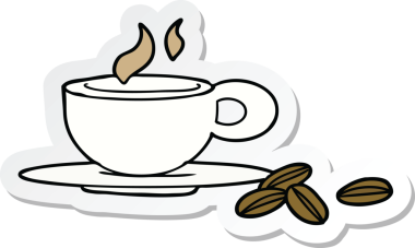 Bir insanın çizdiği güzel bir fincan kahvenin çıkartması.