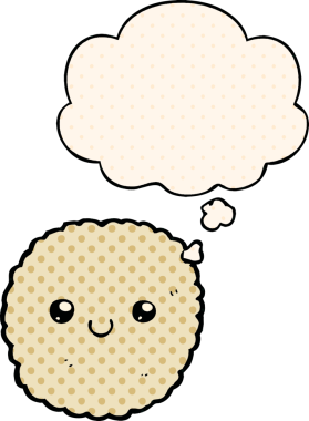 Bir insan tarafından çizilmiş, düşünce baloncuklu çizgi roman bisküvisi.
