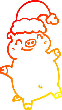 Bir insan tarafından çizilmiş mutlu noel domuzu çizgi filmi.