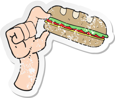 Bir insan tarafından çizilmiş bir sandviçin gerilimli retro çıkartması.