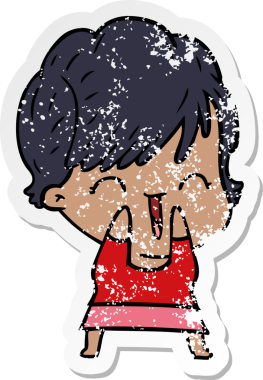 Bir insan tarafından çizilmiş, gülen bir karikatür çıkartması.