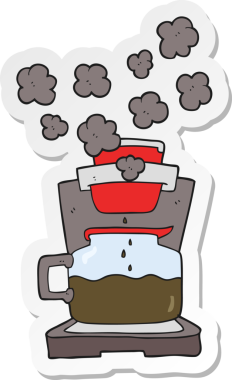 Bir insan tarafından çizilmiş çizgi film kahve makinesinin çıkartması.