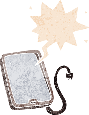 grunge içinde konuşma balonu ile çizgi film bilgisayar tableti sıkıntılı retro desen bir insan tarafından çizilmiş