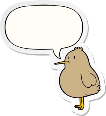 Bir insan tarafından çizilmiş konuşma kabarcığı çıkartmalı tatlı kivi kuşu.