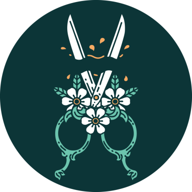 Berber makasının ve bir insanın çizdiği çiçeklerin ikonik dövme şekli