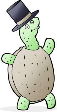 Bir insan tarafından çizilmiş silindir şapkalı bir kaplumbağa.