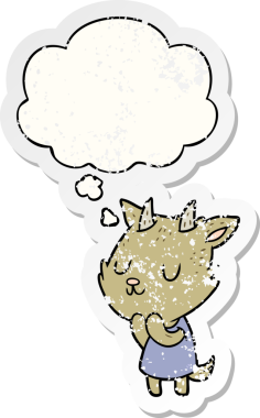 Düşünce baloncuğu olan çizgi film keçisi insan tarafından çizilmiş yıpranmış bir çıkartma gibi.