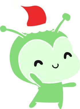 Bir insan tarafından çizilmiş Kawai uzaylısının Noel karikatürü.