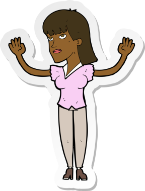 Bir insan tarafından çizilmiş, elleri havaya fırlatan bir karikatür kadının çıkartması.