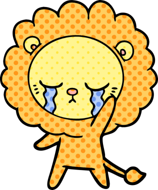 Bir insan tarafından çizilmiş ağlayan çizgi film aslanı.