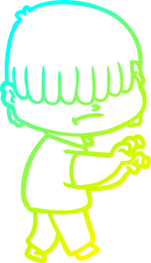 Bir insan tarafından çizilmiş dağınık saçlı bir çizgi film çocuğu çizimi.