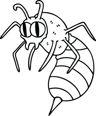 Bir insan tarafından çizilmiş garip çizgi film eşekarısı çizimi