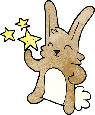 Bir insan tarafından çizilmiş mutlu tavşan.