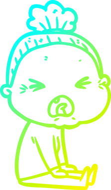 Bir insan tarafından çizilmiş kızgın yaşlı bir kadının soğuk çizgi çizimi.