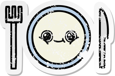 Bir insan tarafından çizilmiş tatlı bir yemek tabağının sıkıntılı çıkartması.