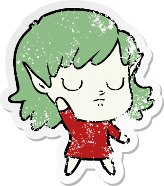 Bir insan tarafından çizilmiş karikatür elf kızının sıkıntılı çıkartması.