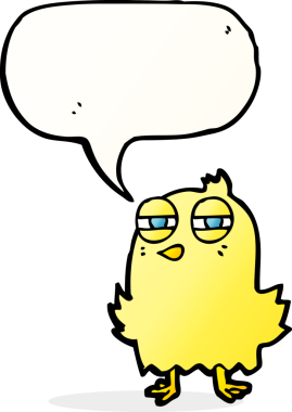 Bir insan tarafından çizilmiş konuşma baloncuklu komik çizgi film kuşu.