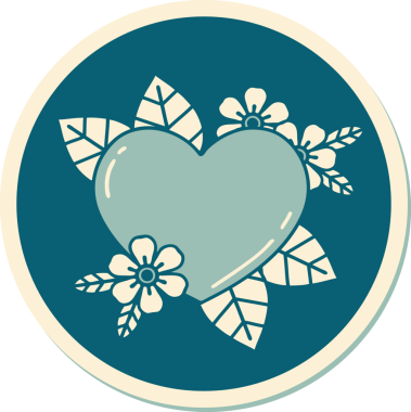 Bir insan tarafından çizilmiş botanik kalbin geleneksel stiliyle dövme çıkartması.