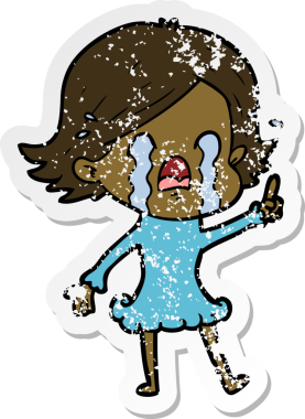 Bir insan tarafından çizilmiş ağlayan karikatürlü bir kadının sıkıntılı çıkartması.