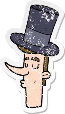 Bir insan tarafından çizilmiş silindir şapkalı bir adamın sıkıntılı çıkartması.