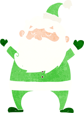 Bir insan tarafından çizilmiş neşeli Noel Baba çizgi filmi.