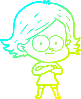 Bir insan tarafından çizilmiş mutlu çizgi film kızı çizimi.