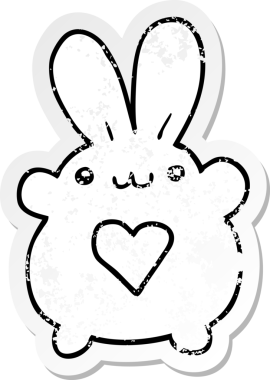 Sevgi dolu bir insan tarafından çizilmiş sevimli bir tavşanın kederli çıkartması.