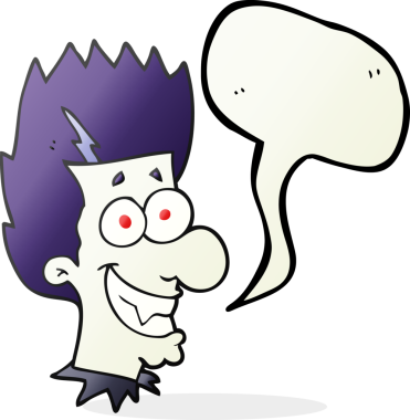 Bir insan tarafından çizilmiş serbest konuşma balonu çizgi filmi sırıtan vampir.