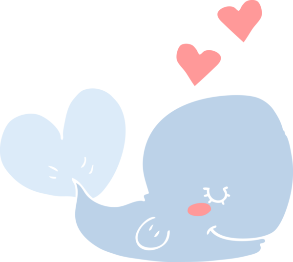 Bir insan tarafından çizilmiş düz renkli çizgi film balinası.