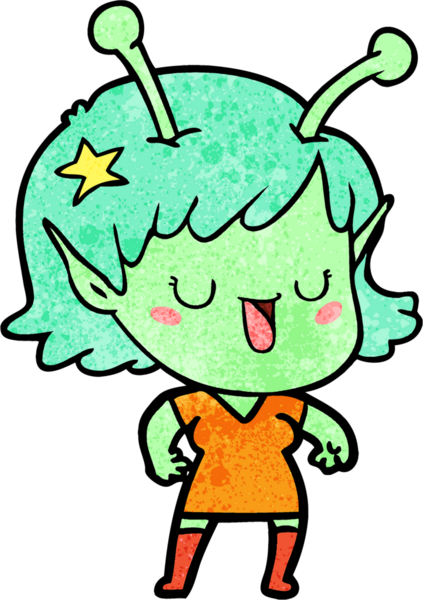 Mutlu uzaylı kız çizgi filmi bir insan tarafından çizilmiş.