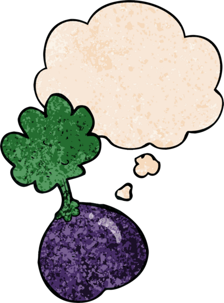 bir insan tarafından çizilmiş grunge desenli düşünce baloncuklu sebze çizgi filmi.