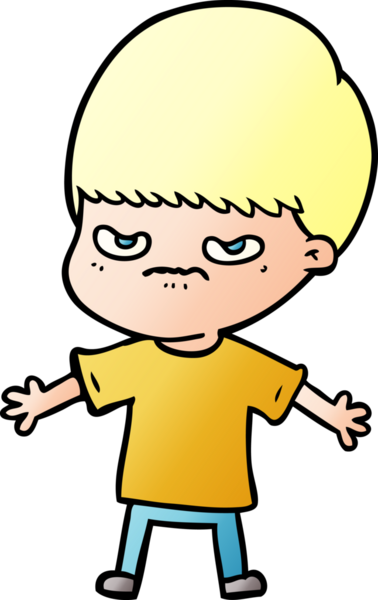 Bir insan tarafından çizilmiş sinirli çizgi film çocuğu.