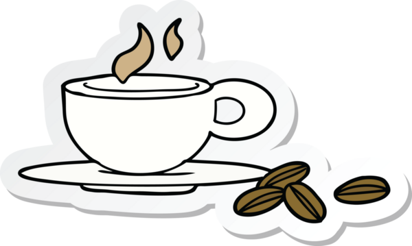 Bir insanın çizdiği güzel bir fincan kahvenin çıkartması.